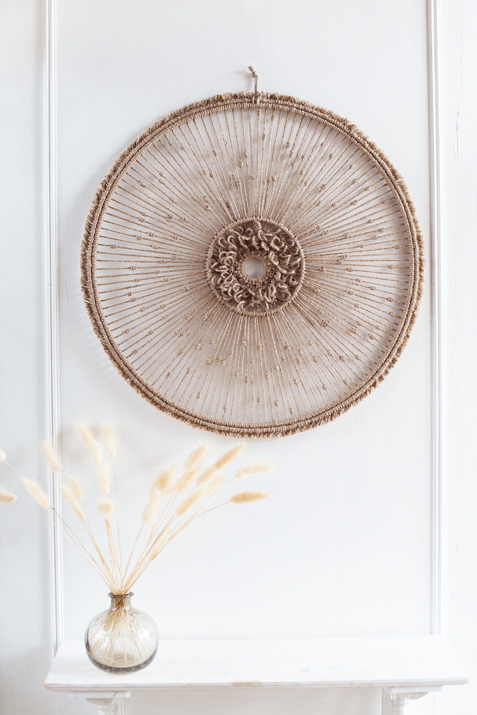 Handmade Macrame Mandala Wall Hanging | 20" Round Jute Fiber Art | Modern Boho Home Decor | Natural Jute Wall Ornament