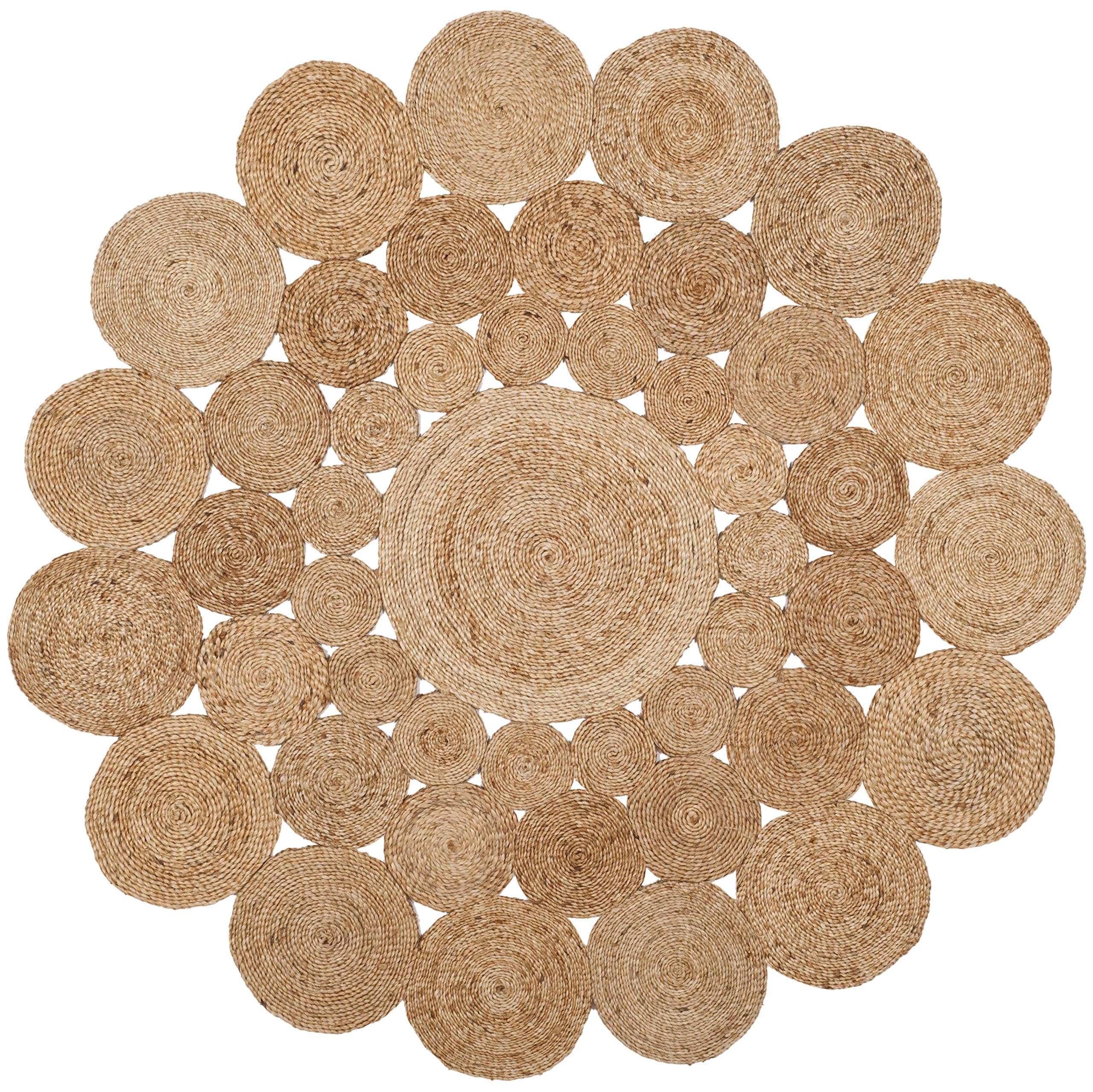 Handmade Natural Fiber Jute Area Rug – 6' Round, Boho Farmhouse Charm, Ideal for High Traffic Living Rooms and Bedrooms