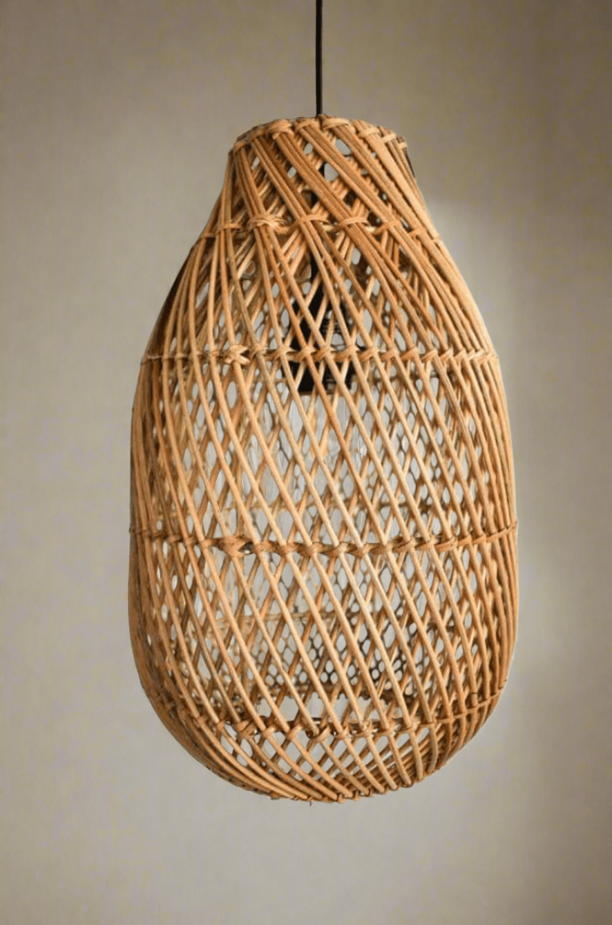 Handmade Natural Rattan Pendant Lamp Shade | Versatile Boho Lighting | Eco-Friendly Home Decor - 12.6" x 8.7" - Natural