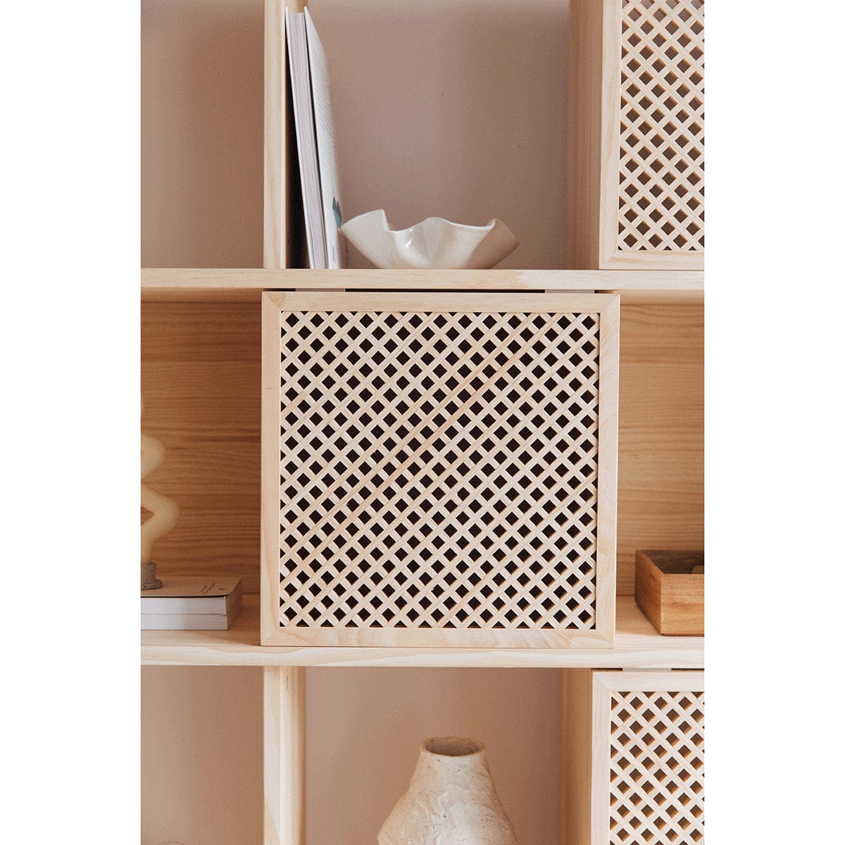 Handmade Natural Solid Wood Bookcase – Rustic Storage Furniture with Mediterranean Lattice Doors