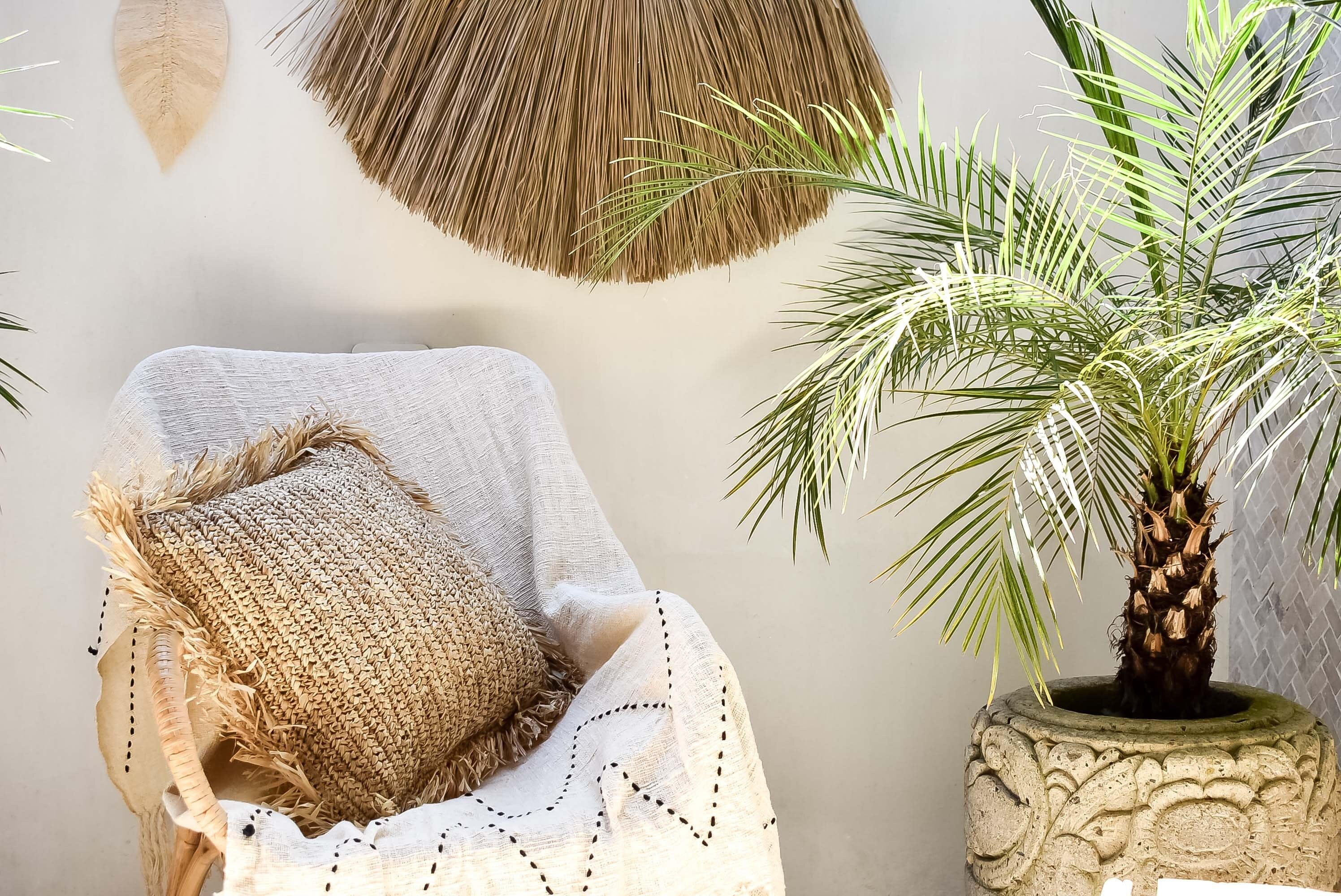 Handmade Raffia Fringe Seagrass Pillow Cover, Eco-Friendly Bohemian Throw Pillow, Rustic Accent Jute Cushion Case