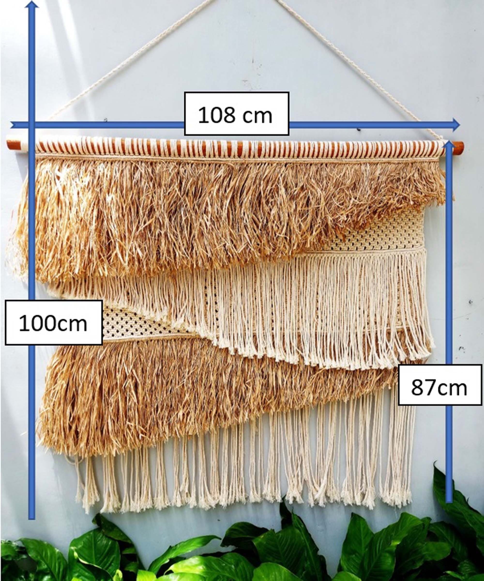 Handmade Raffia Macrame Wall Hanging – Woven Tapestry, Modern Boho Headboard, Natural Seagrass, 108cm x 87cm