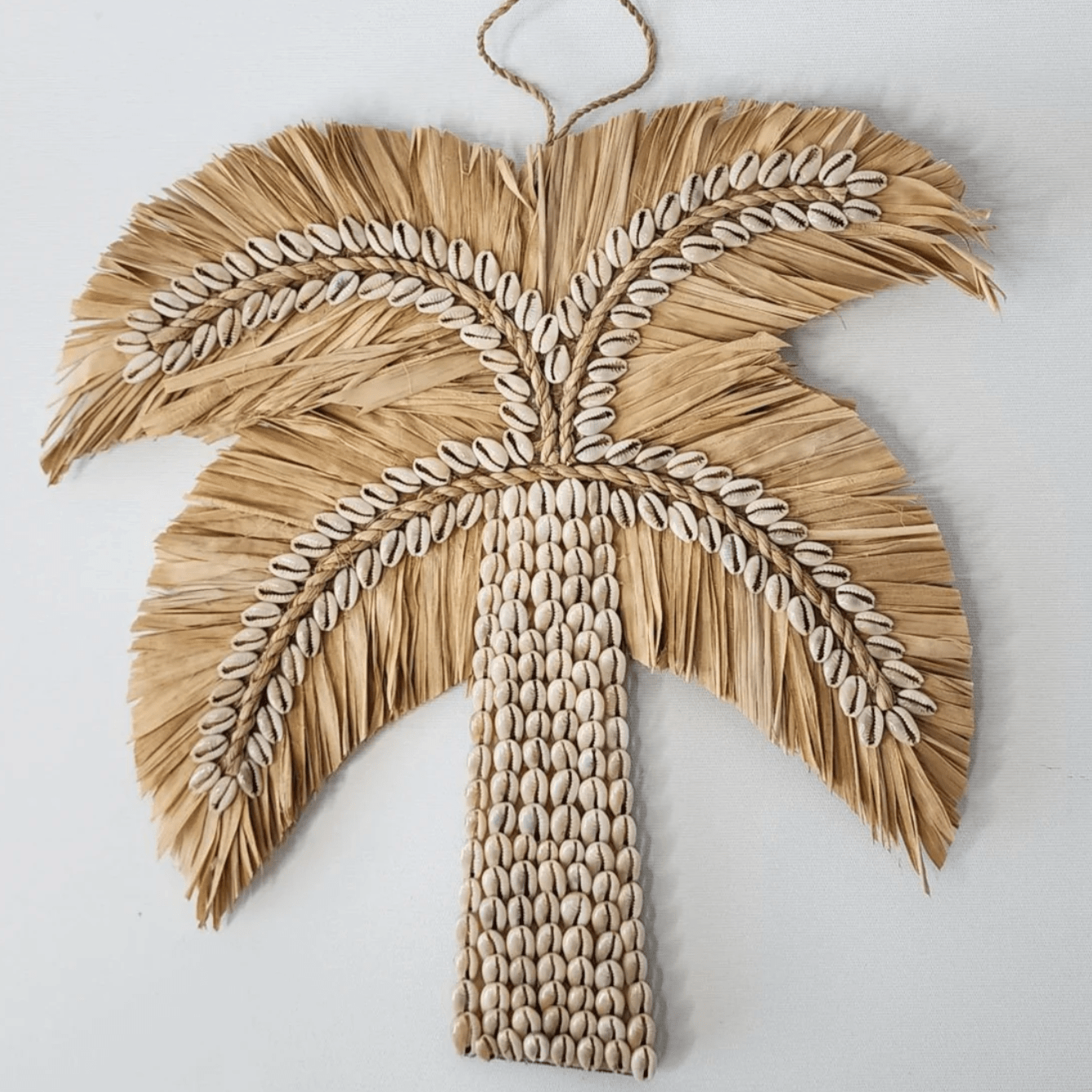 Handmade Raffia Palm Tree Shell Decor – Coastal Boho Beach Home Decor