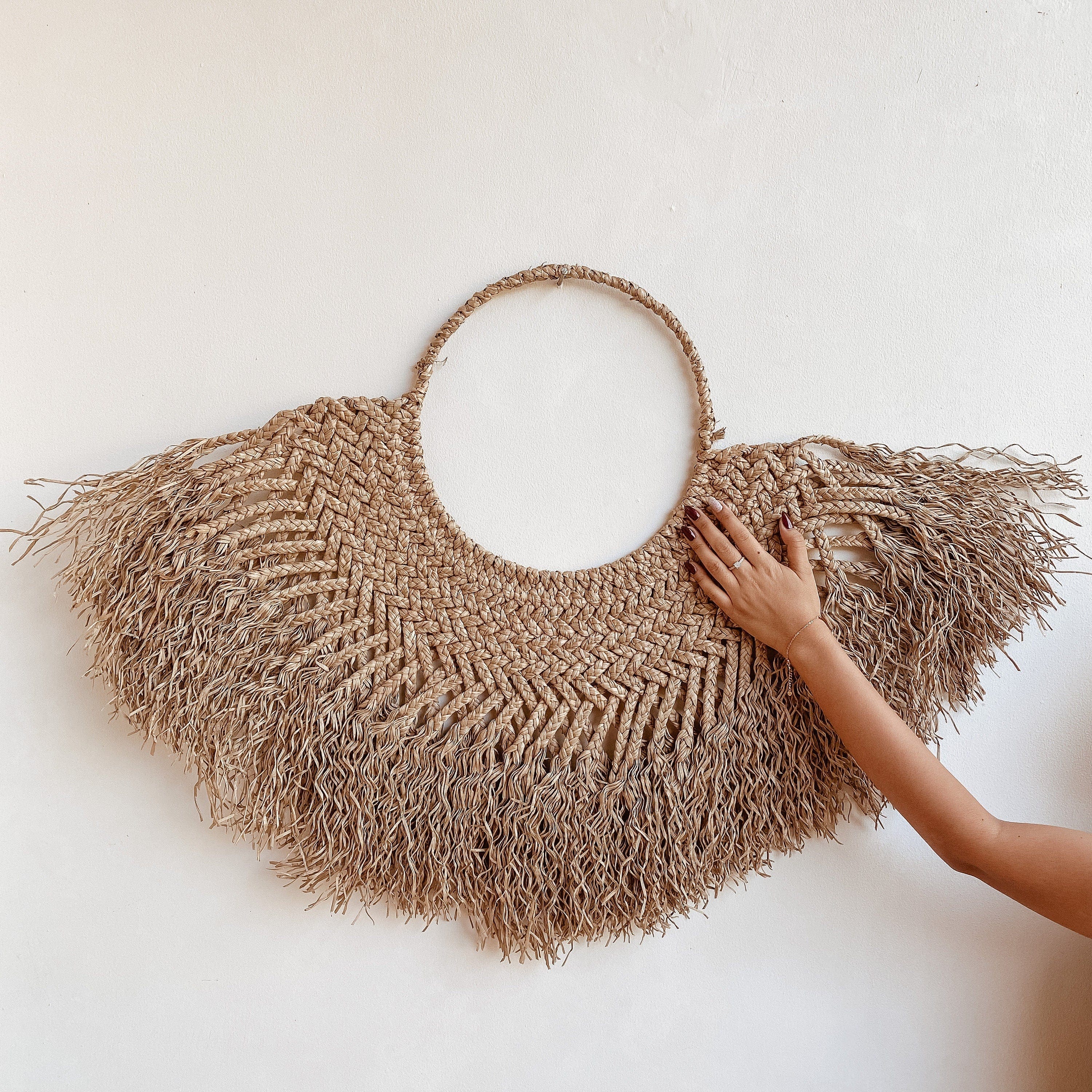 Handmade Raffia Wall Decoration - Unique Halfmoon Shape, Bali Style Large : 50cm