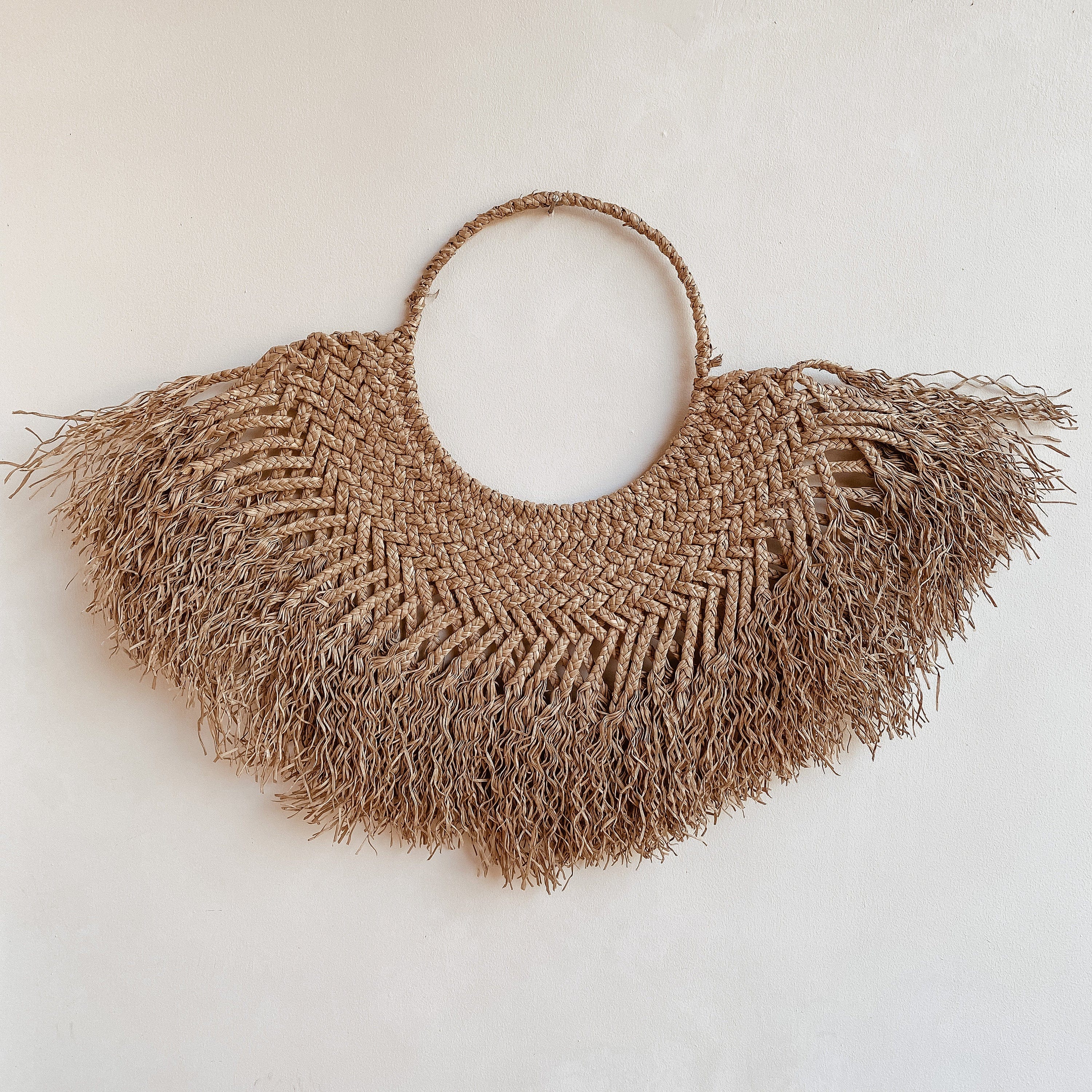 Handmade Raffia Wall Decoration - Unique Halfmoon Shape, Bali Style Small : 40cm