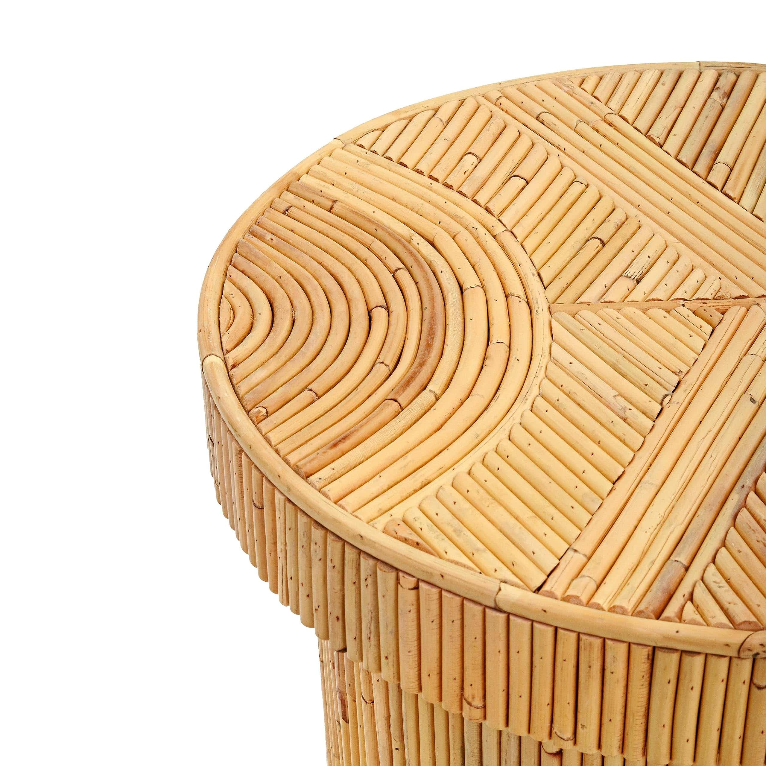 Handmade Rattan Side Table - Rustic Boho-Chic Design, Fully Assembled