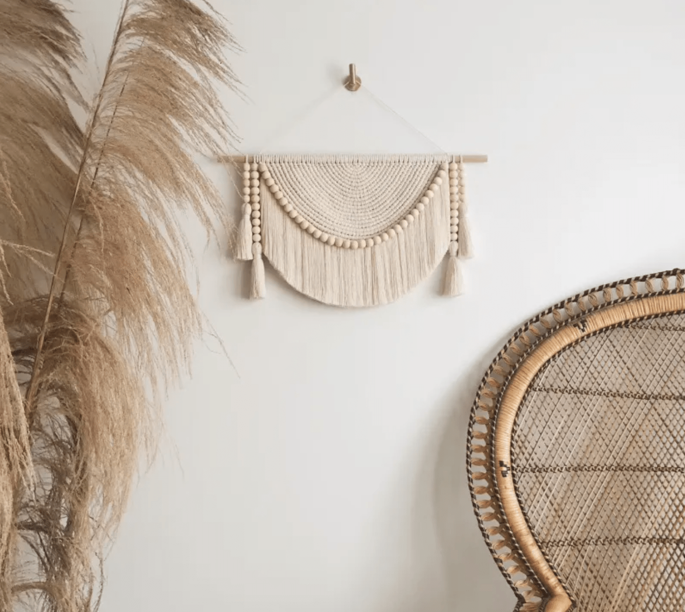 Handmade Tassel Wall Hanging Tapestry - Cotton Artistry for Living Room Decor - 70x30cm - Unique Hand-Woven Home Accent with Wooden Frame