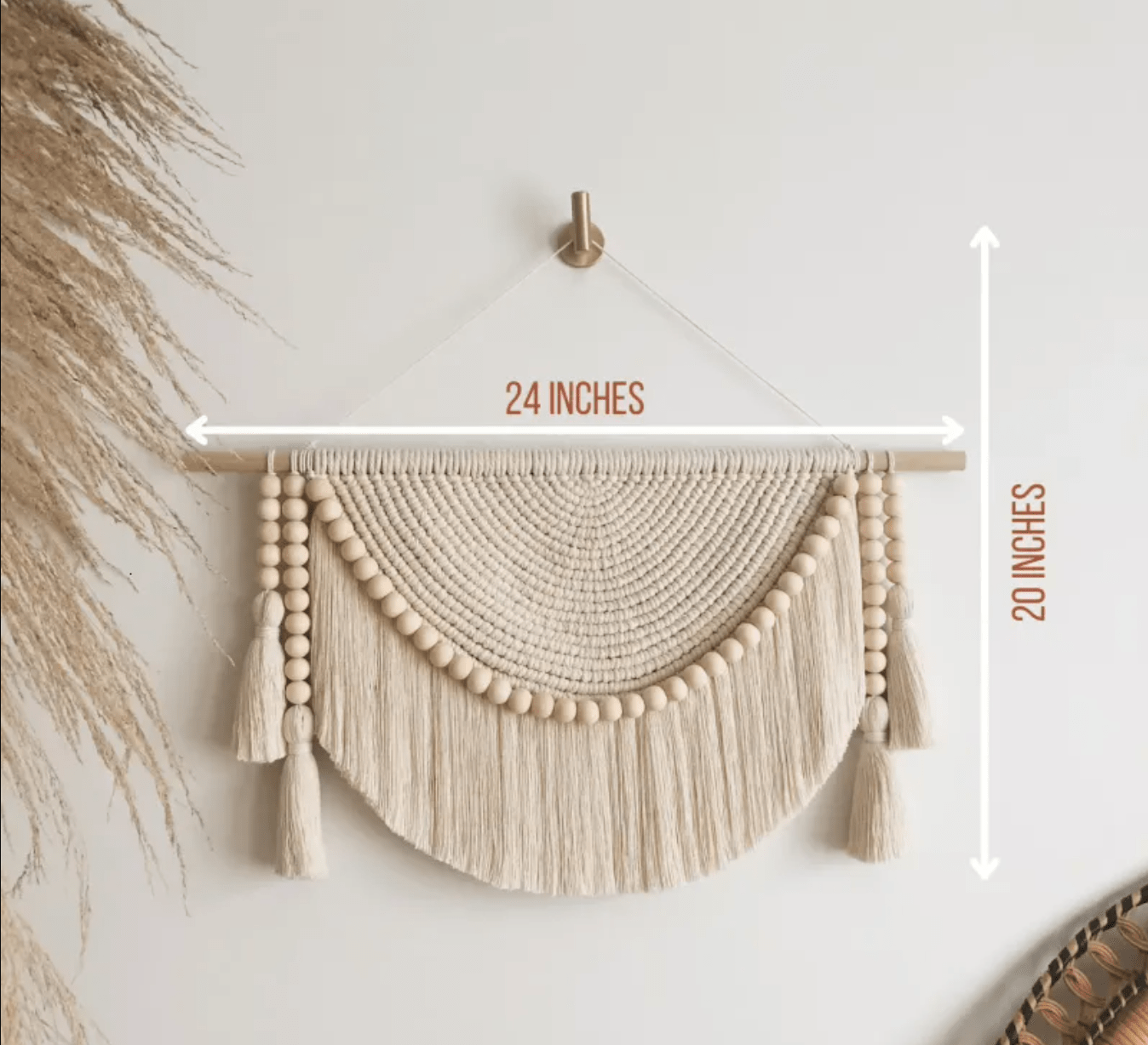 Handmade Tassel Wall Hanging Tapestry - Cotton Artistry for Living Room Decor - 70x30cm - Unique Hand-Woven Home Accent with Wooden Frame