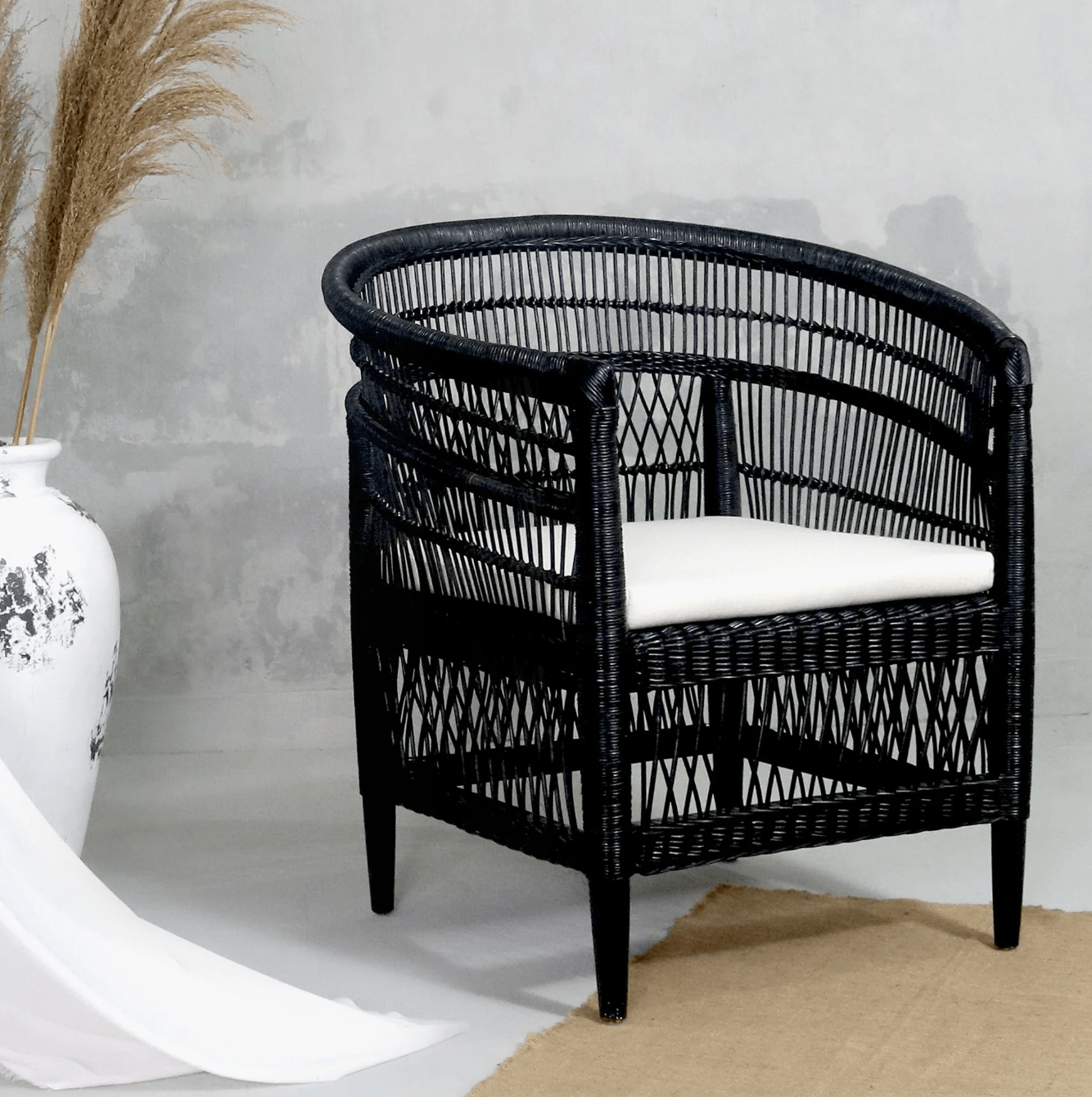 Handmade Traditional Malawi Cane Chair - Premium Quality, Indoor/Outdoor Seating Black