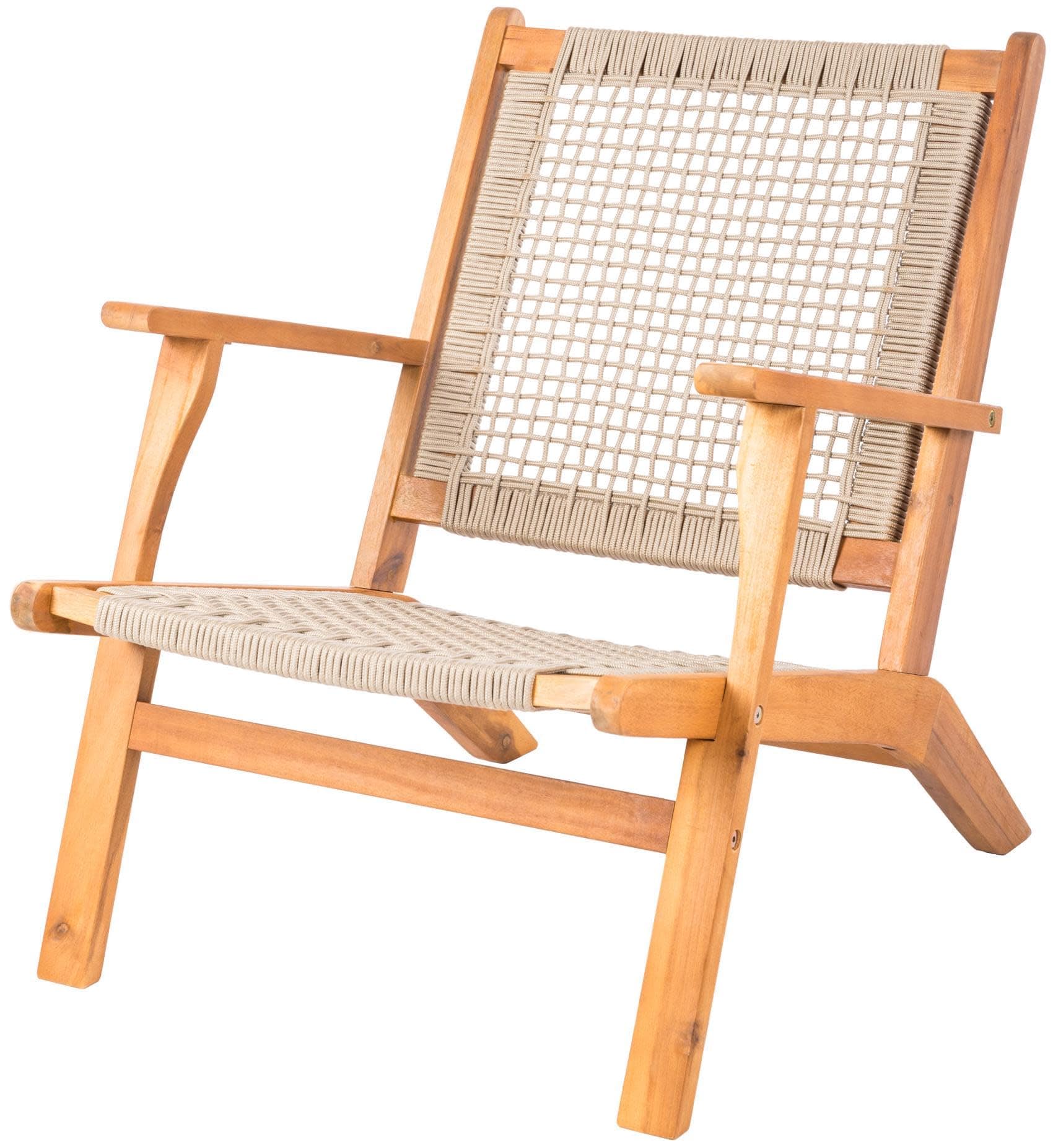 Handwoven Acacia Wood Outdoor Chair – Mid Century Patio and Garden Seating