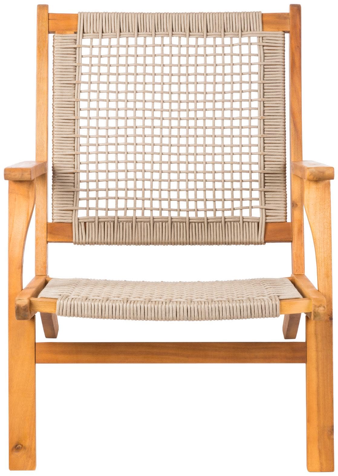 Handwoven Acacia Wood Outdoor Chair – Mid Century Patio and Garden Seating