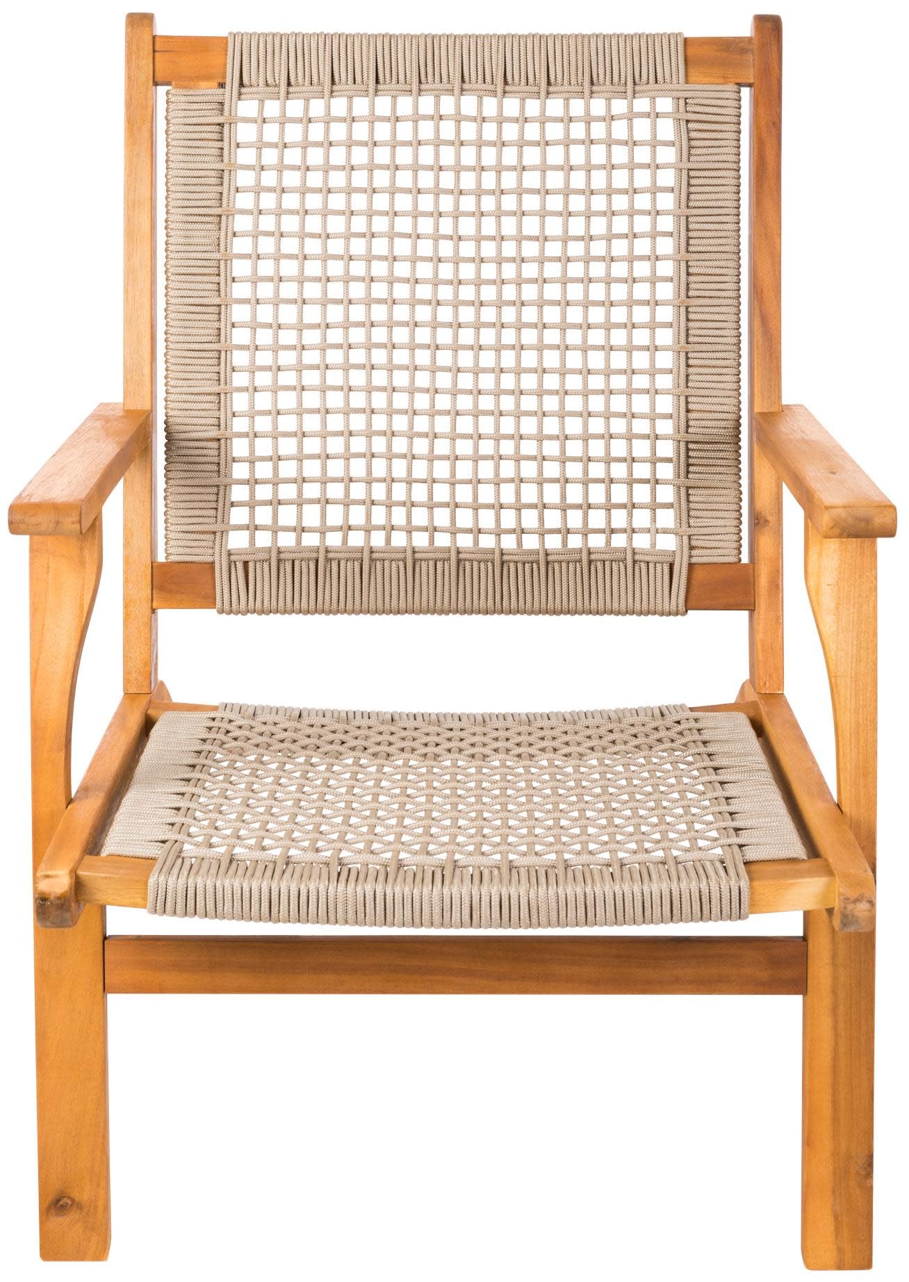 Handwoven Acacia Wood Outdoor Chair – Mid Century Patio and Garden Seating