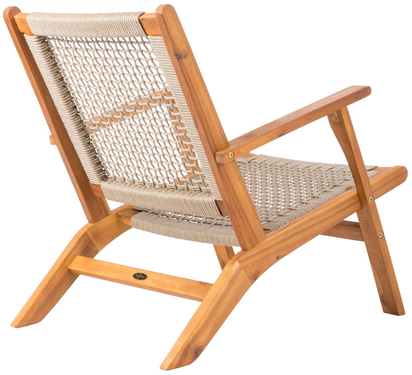 Handwoven Acacia Wood Outdoor Chair – Mid Century Patio and Garden Seating