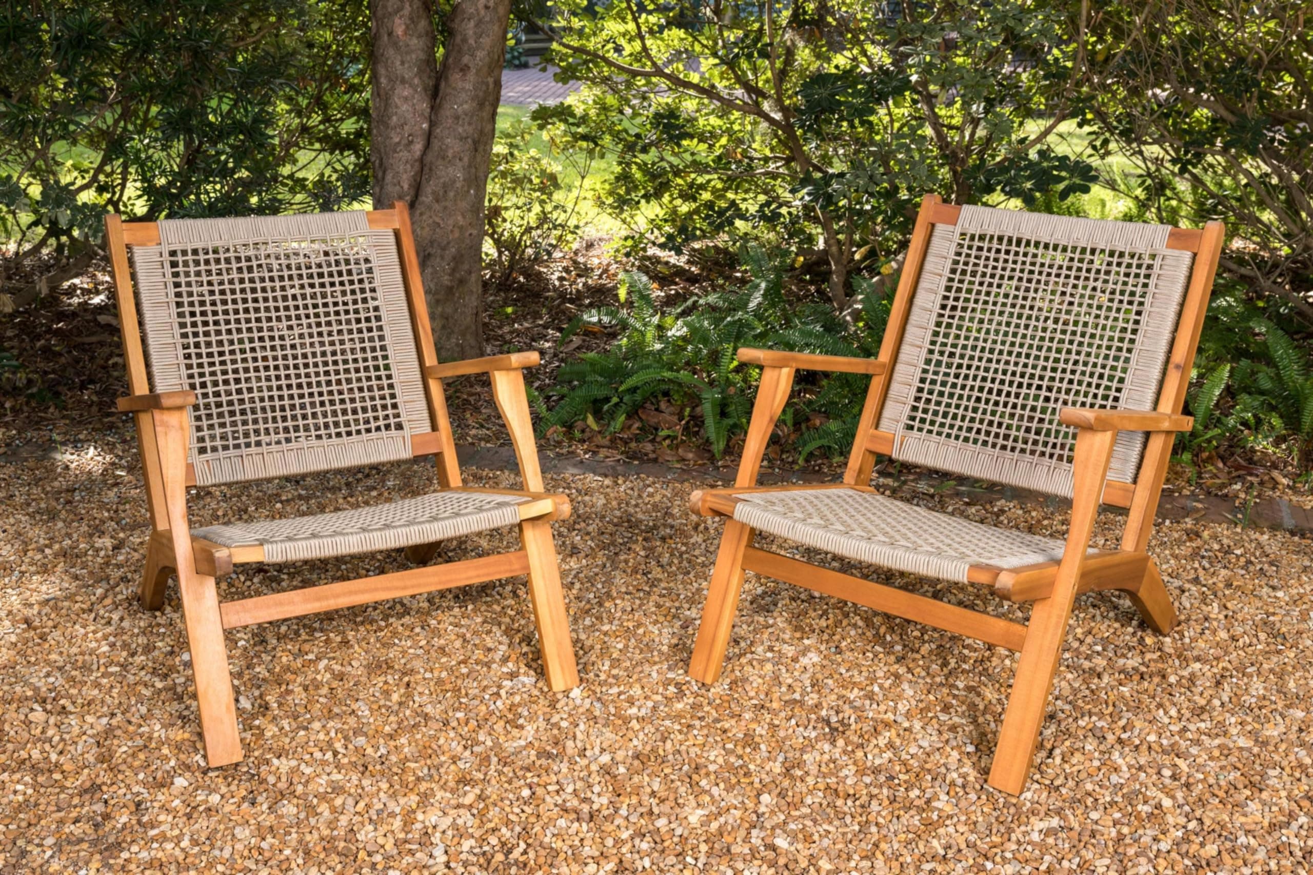 Handwoven Acacia Wood Outdoor Chair – Mid Century Patio and Garden Seating