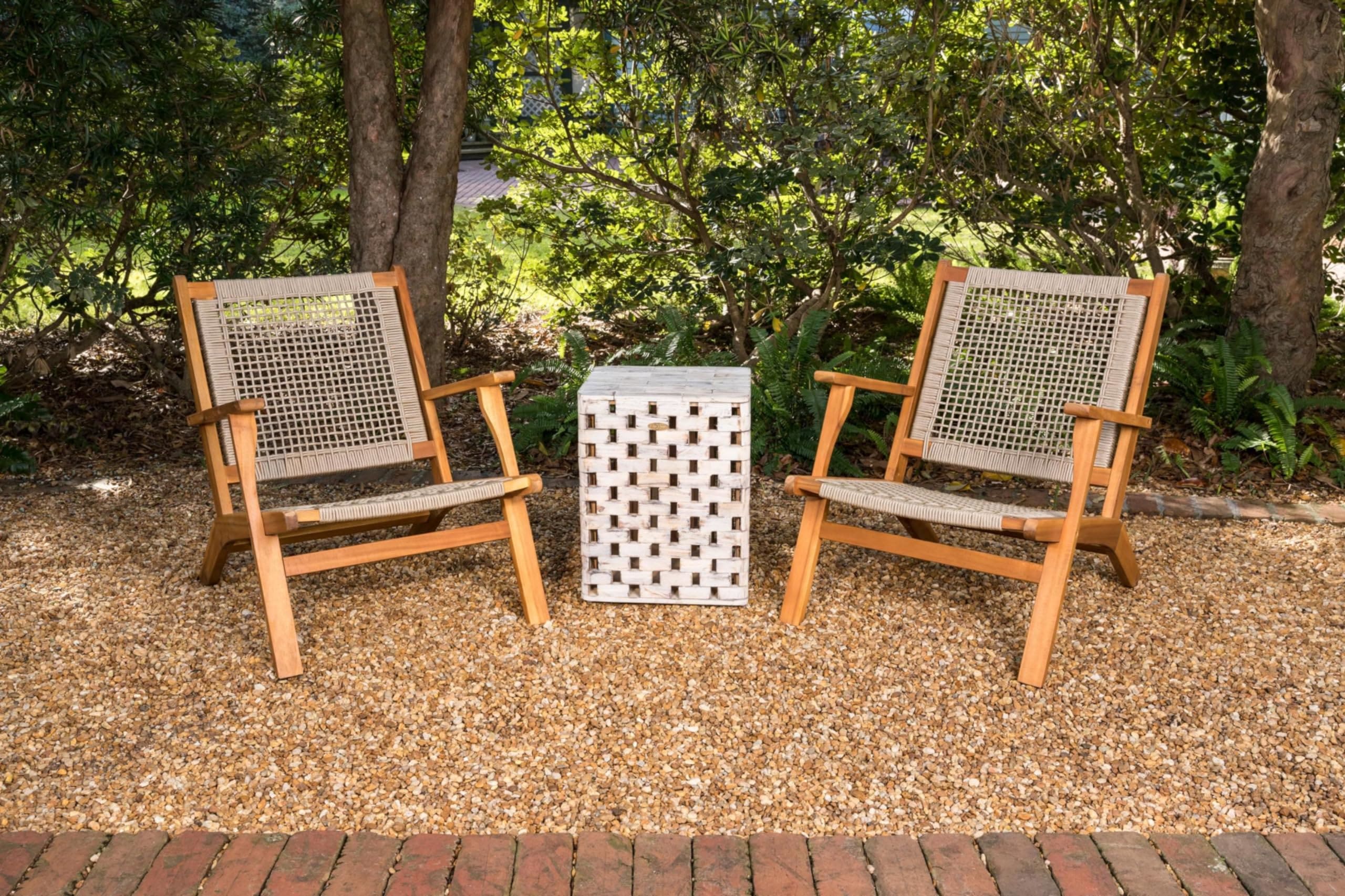 Handwoven Acacia Wood Outdoor Chair – Mid Century Patio and Garden Seating