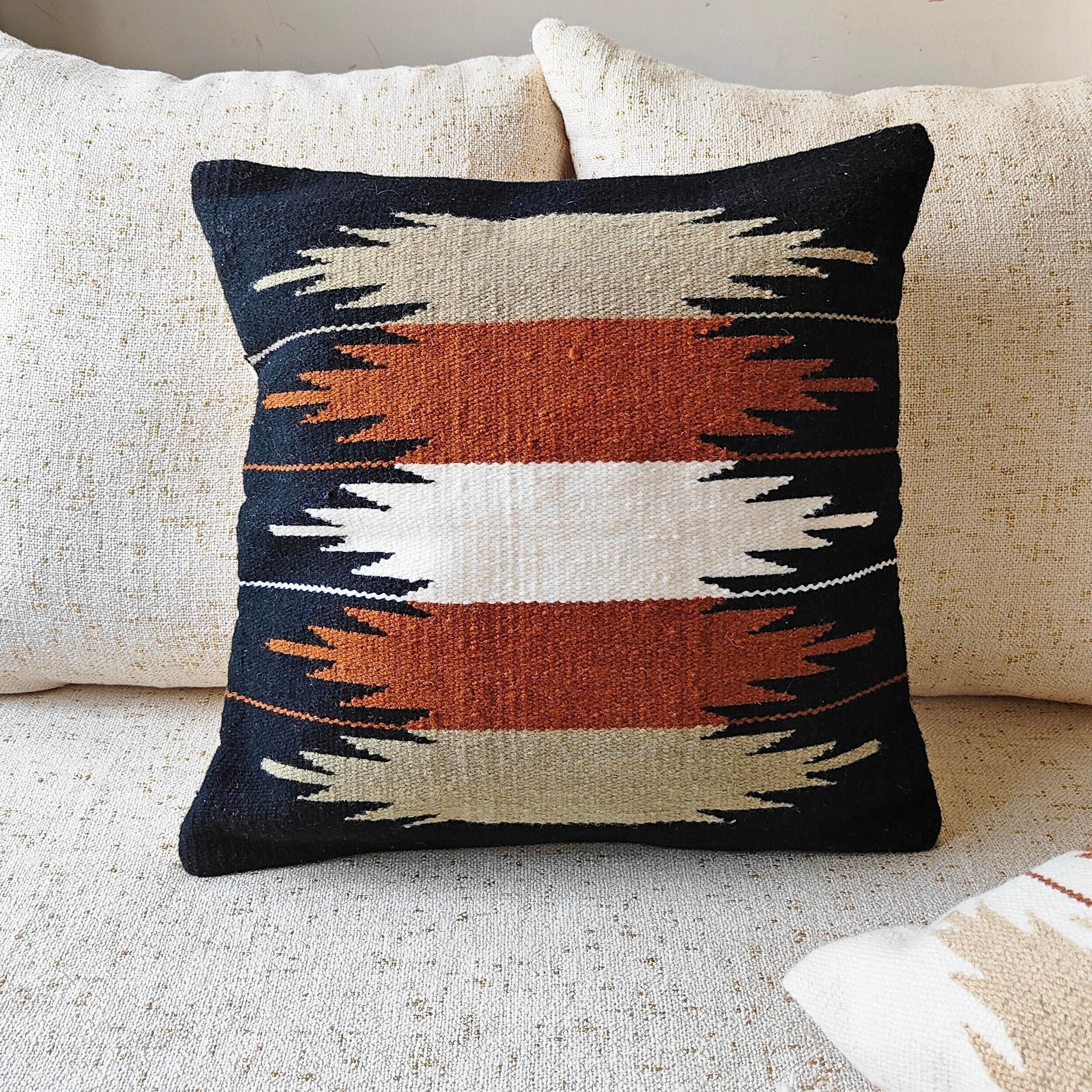 Handwoven Cotton & Wool Kilim Cushion Cover | Tulum Style Throw Pillow Cover | 18x18, 20x20 Inches | Textured Handmade Cover by Indian Artisans