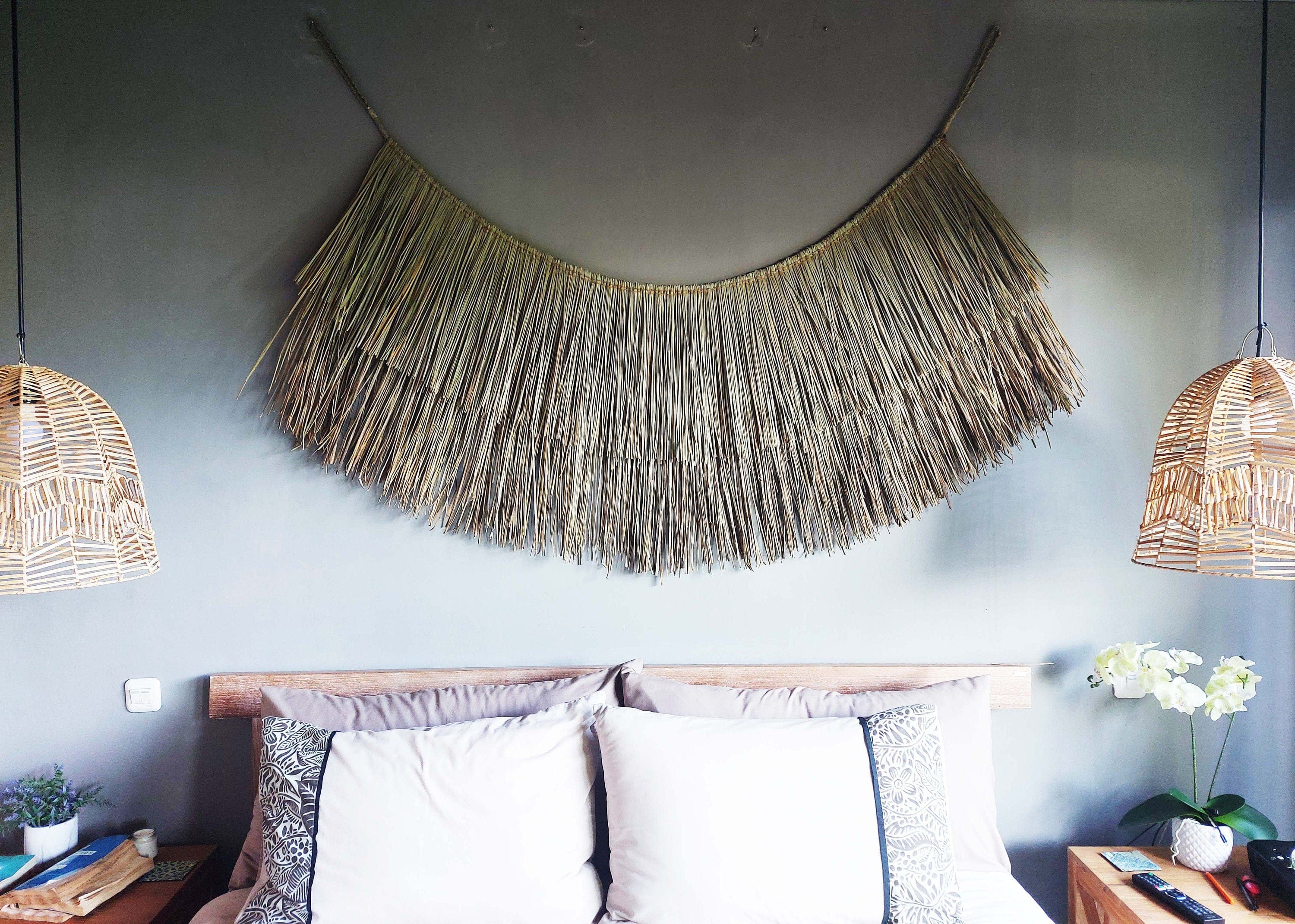 Handwoven Mendong Grass Wall Decor – Extra-Large Boho Bedroom Wall Art