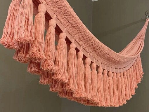 Handwoven Mexican Boho Hammock – Fringed Cotton Swing for Two