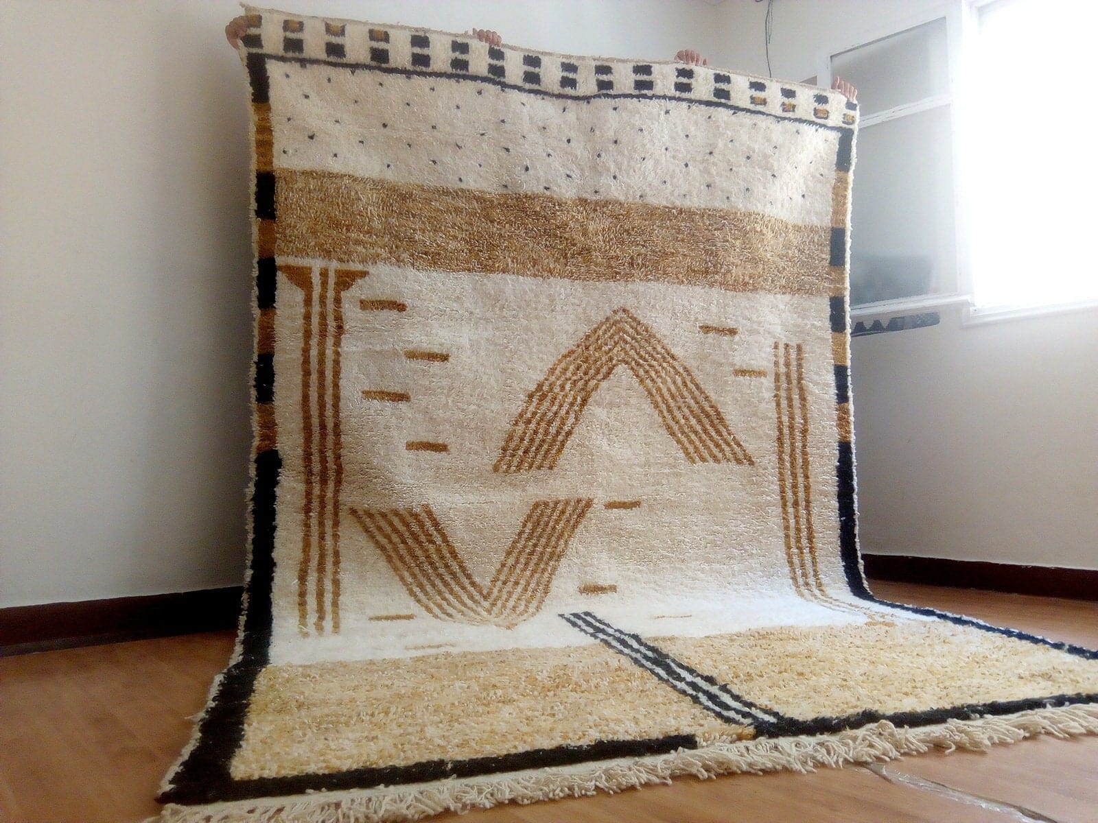 Handwoven Moroccan Berber Rug, Beni Ourain Style with Brown Azilal Patterns