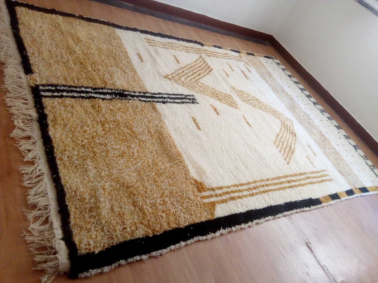 Handwoven Moroccan Berber Rug, Beni Ourain Style with Brown Azilal Patterns