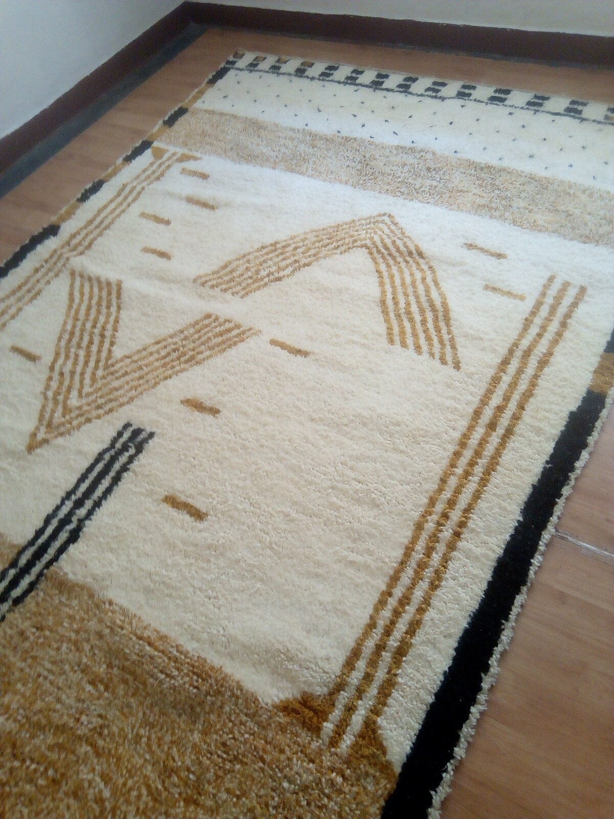 Handwoven Moroccan Berber Rug, Beni Ourain Style with Brown Azilal Patterns