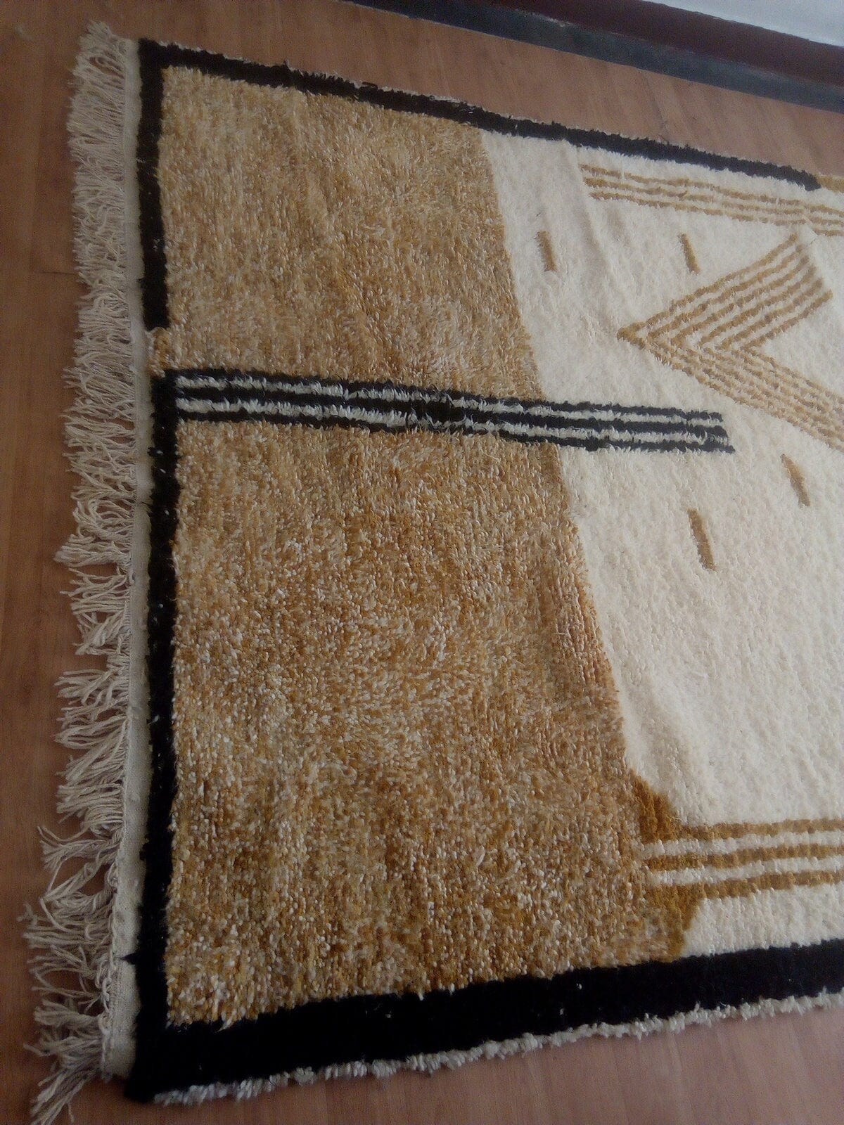 Handwoven Moroccan Berber Rug, Beni Ourain Style with Brown Azilal Patterns