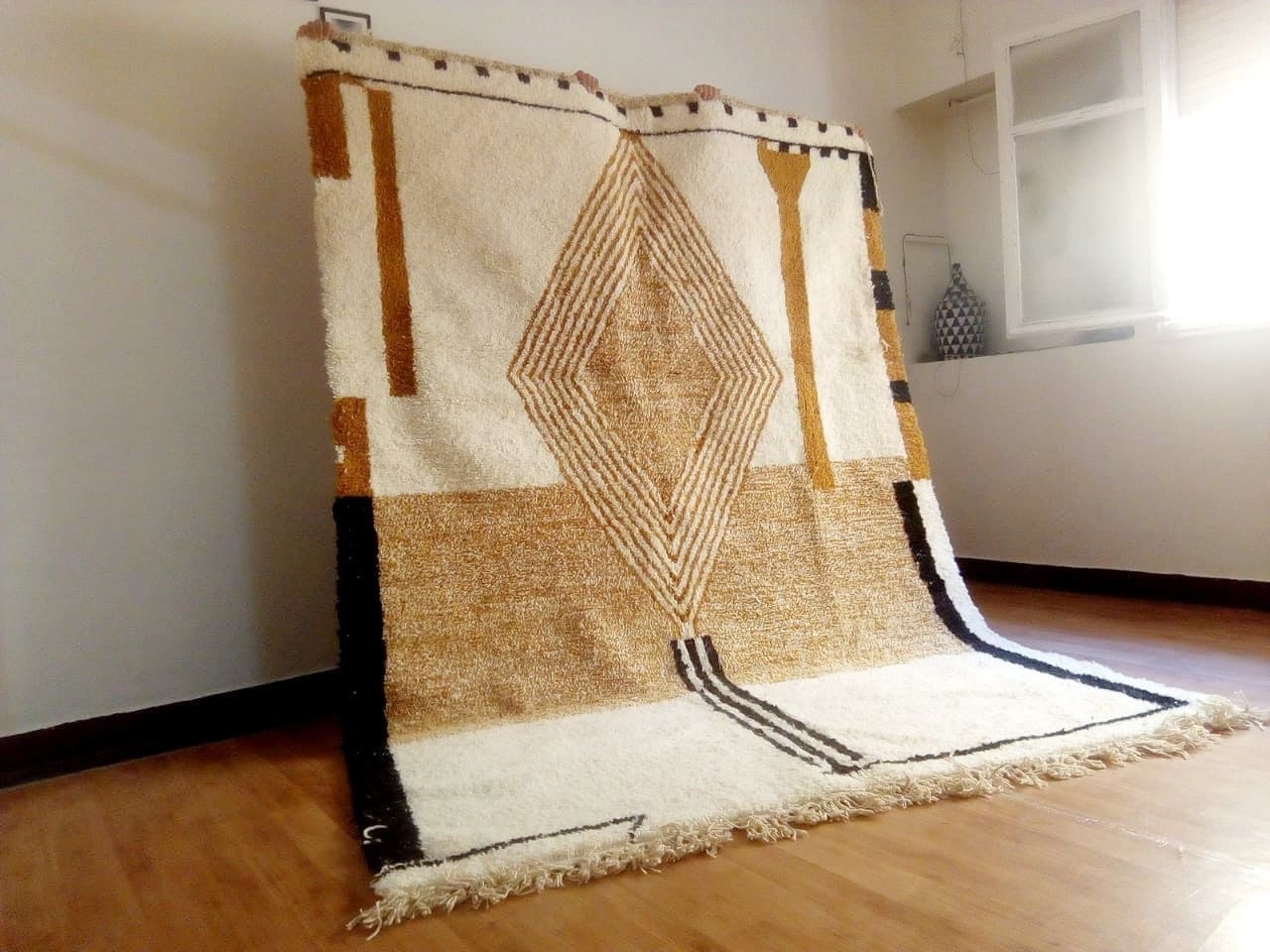 Handwoven Moroccan Wool Berber Rug, Beni Ourain Azilal Style with Brown Patterns