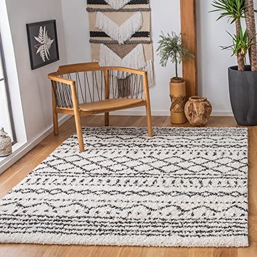 Ivory & Black Moroccan Shag Area Rug , Non-Shedding, , Ideal for High Traffic Areas, Easy Maintenance 4' x 6'