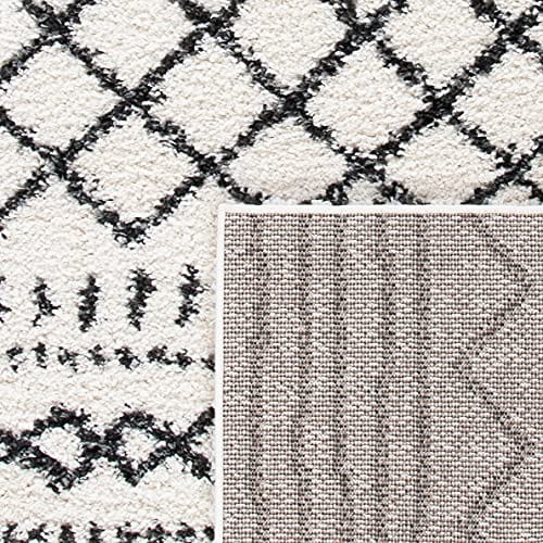 Ivory & Black Moroccan Shag Area Rug , Non-Shedding, , Ideal for High Traffic Areas, Easy Maintenance