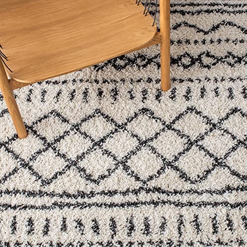 Ivory & Black Moroccan Shag Area Rug , Non-Shedding, , Ideal for High Traffic Areas, Easy Maintenance