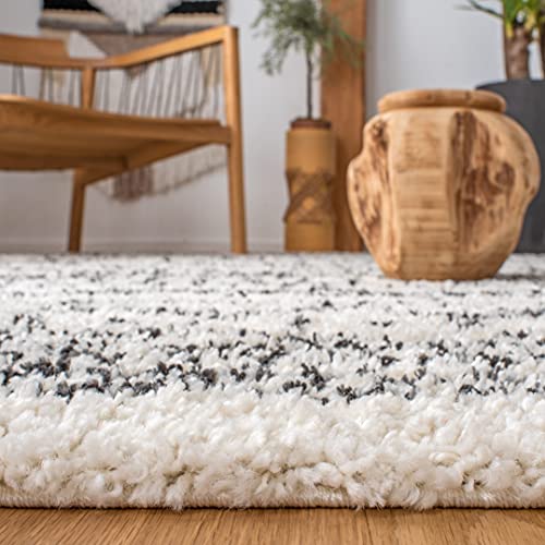 Ivory & Black Moroccan Shag Area Rug , Non-Shedding, , Ideal for High Traffic Areas, Easy Maintenance