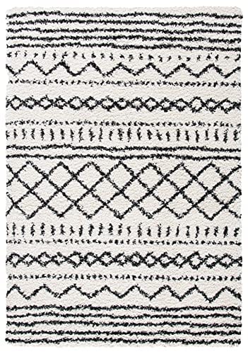 Ivory & Black Moroccan Shag Area Rug , Non-Shedding, , Ideal for High Traffic Areas, Easy Maintenance