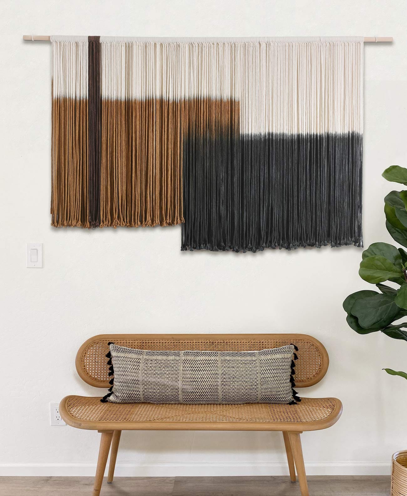 Large Macrame Wall Hanging – Dip Dye Tapestry, Boho Fiber Art, 59" W x 35" L, Brown and Black