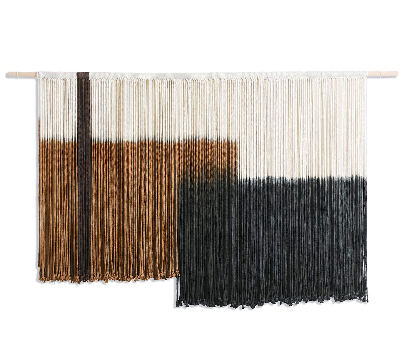 Large Macrame Wall Hanging – Dip Dye Tapestry, Boho Fiber Art, 59" W x 35" L, Brown and Black