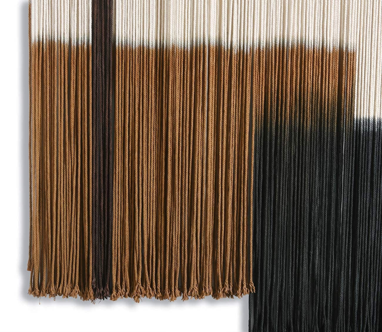 Large Macrame Wall Hanging – Dip Dye Tapestry, Boho Fiber Art, 59" W x 35" L, Brown and Black