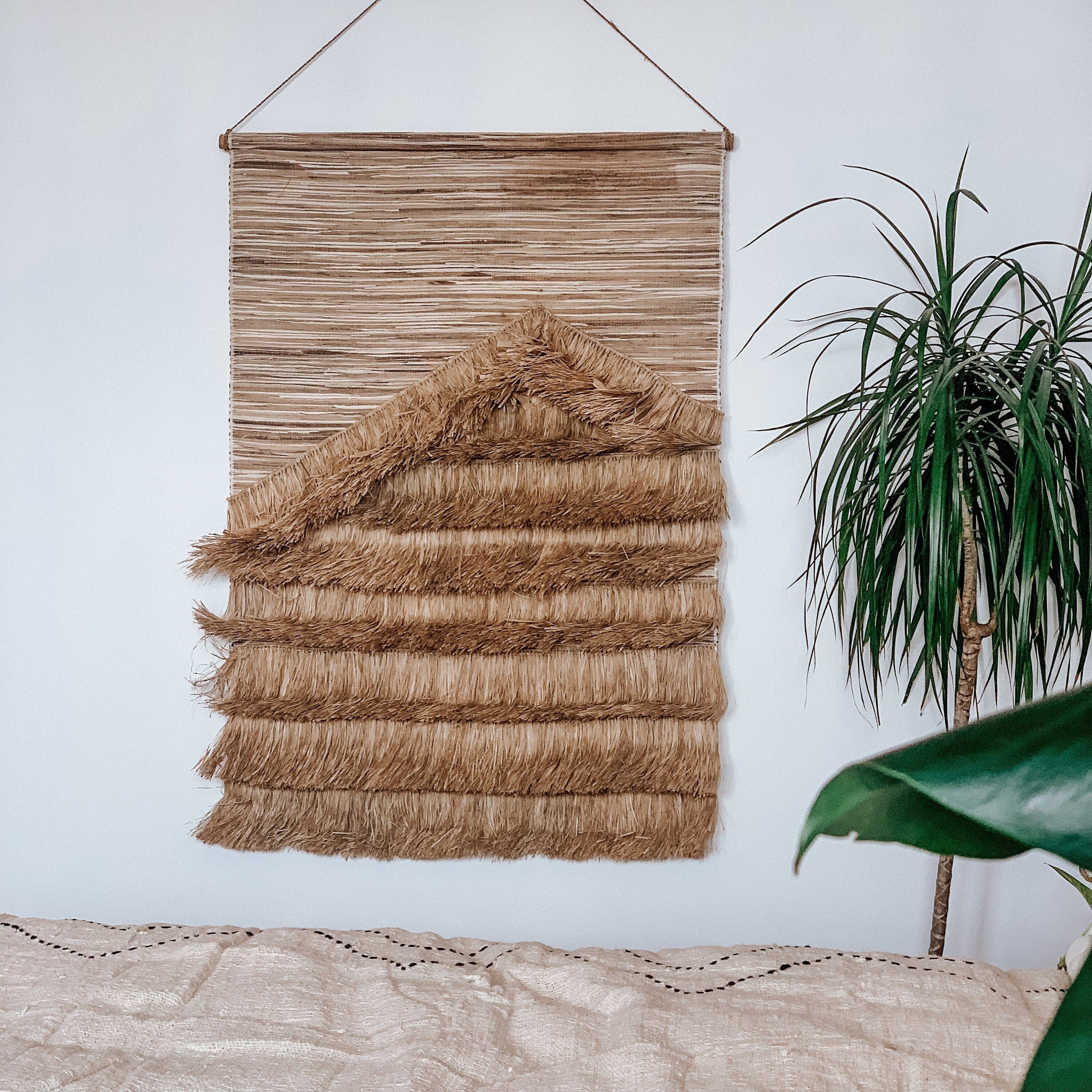 Large Natural Raffia and Seagrass Tapestry Wall Hanging – Modern Boho Decor