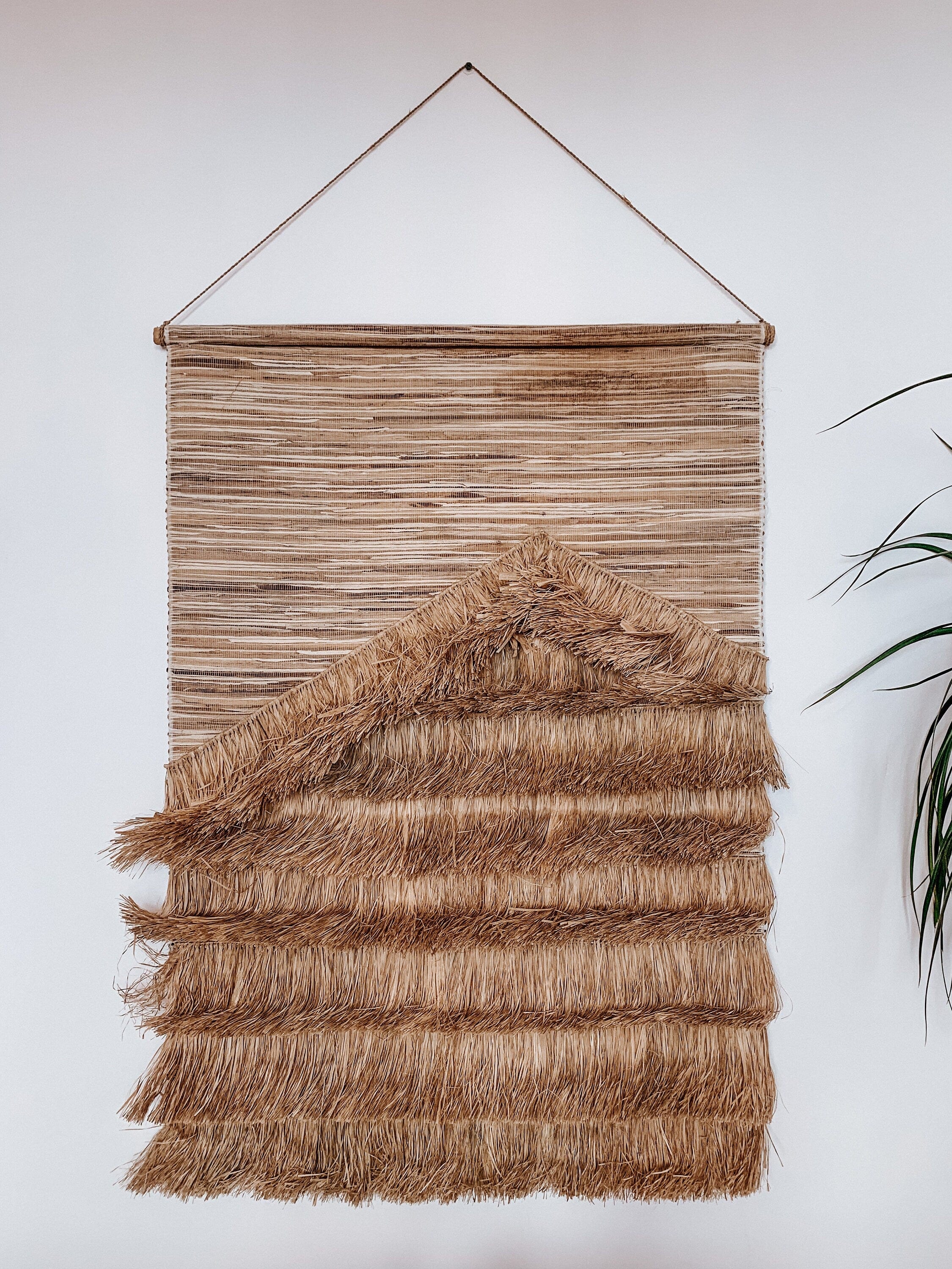 Large Natural Raffia and Seagrass Tapestry Wall Hanging – Modern Boho Decor