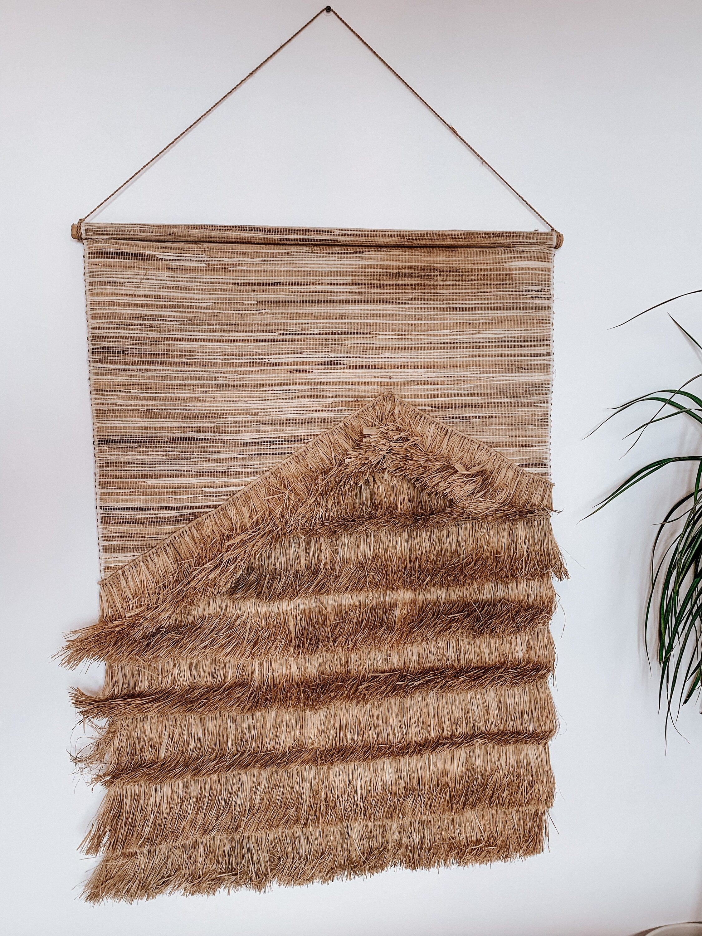 Large Natural Raffia and Seagrass Tapestry Wall Hanging – Modern Boho Decor