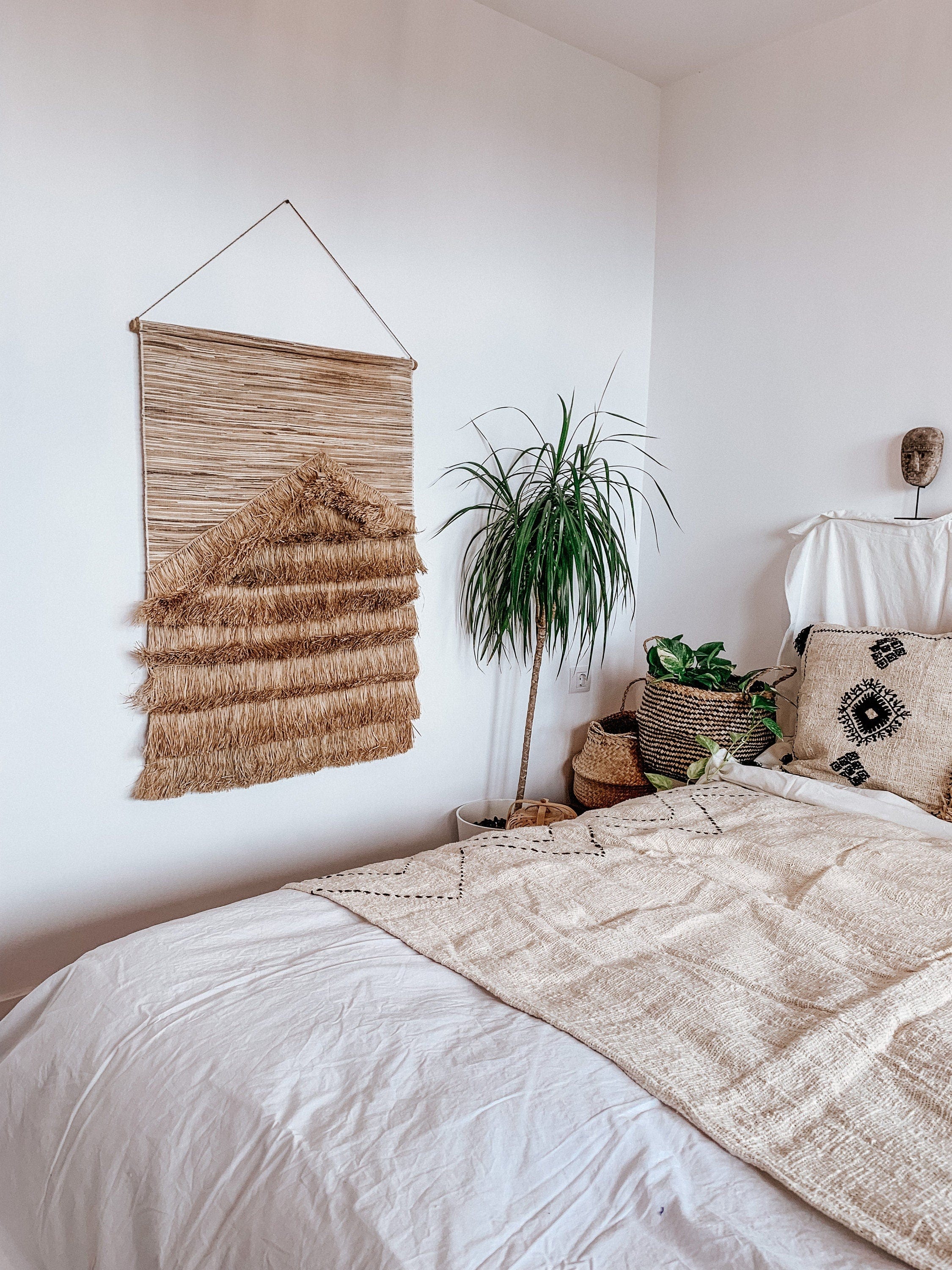 Large Natural Raffia and Seagrass Tapestry Wall Hanging – Modern Boho Decor