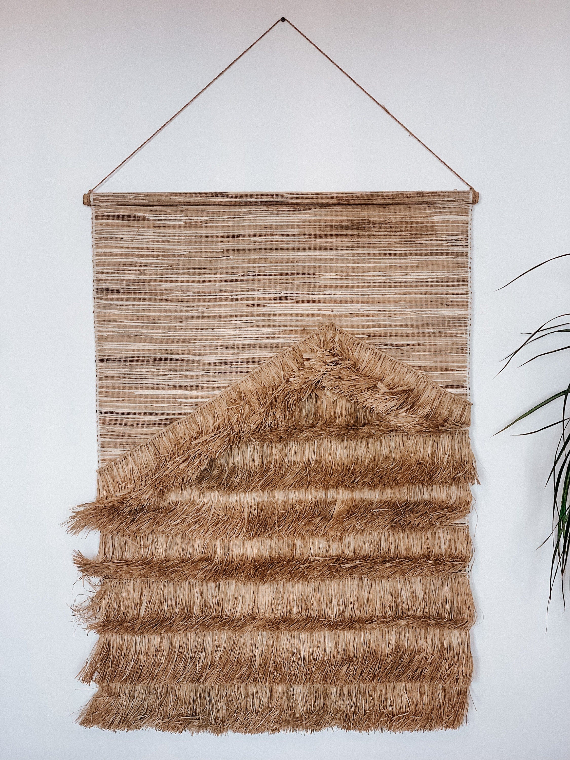 Large Natural Raffia and Seagrass Tapestry Wall Hanging – Modern Boho Decor