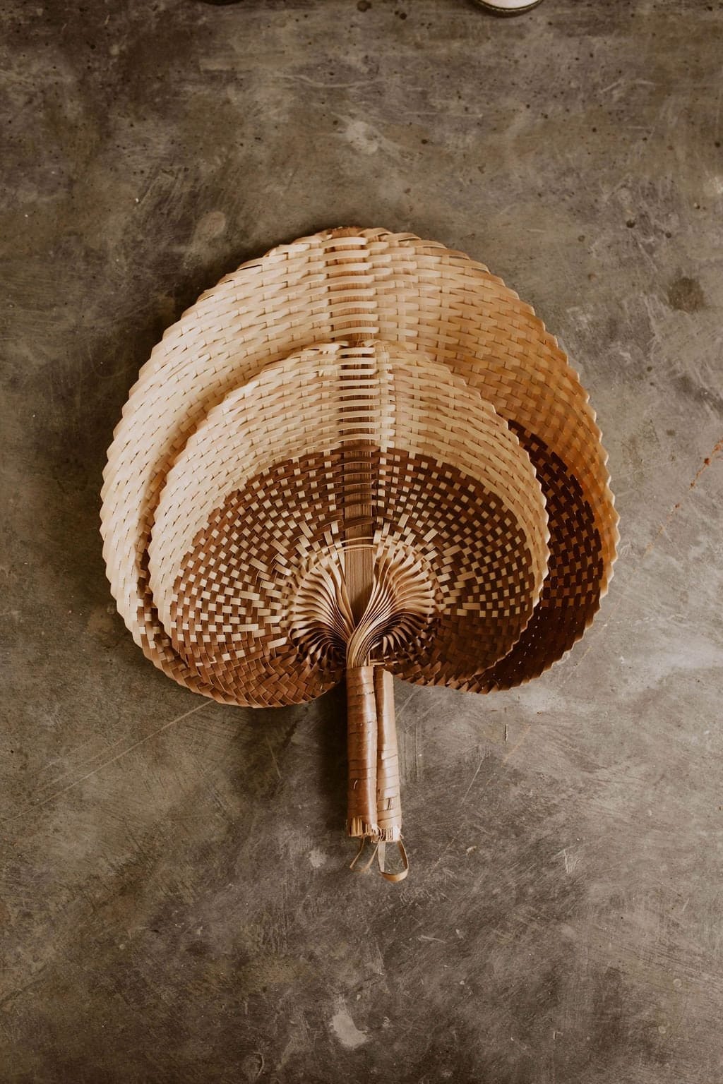 Large Woven Fan in Black Ombre | Handwoven Rontal Leaf Fan | Decorative Wall Art or Poolside Accessory Amber Ombre