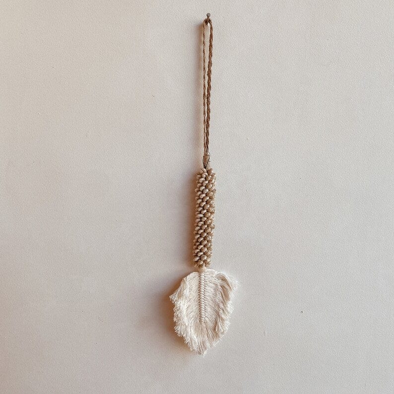 Leaf & Shell Tassel with Macramé Leaf - Curtain Tie Back – Available in Beige and White Beige