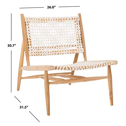 Light Oak Teak Wood and White Leather Weave Accent Chair – Fully Assembled