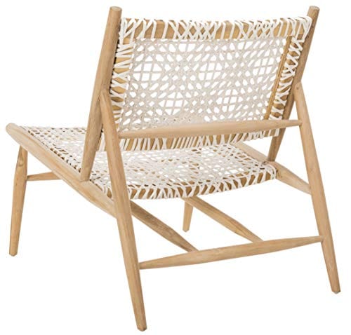 Light Oak Teak Wood and White Leather Weave Accent Chair – Fully Assembled