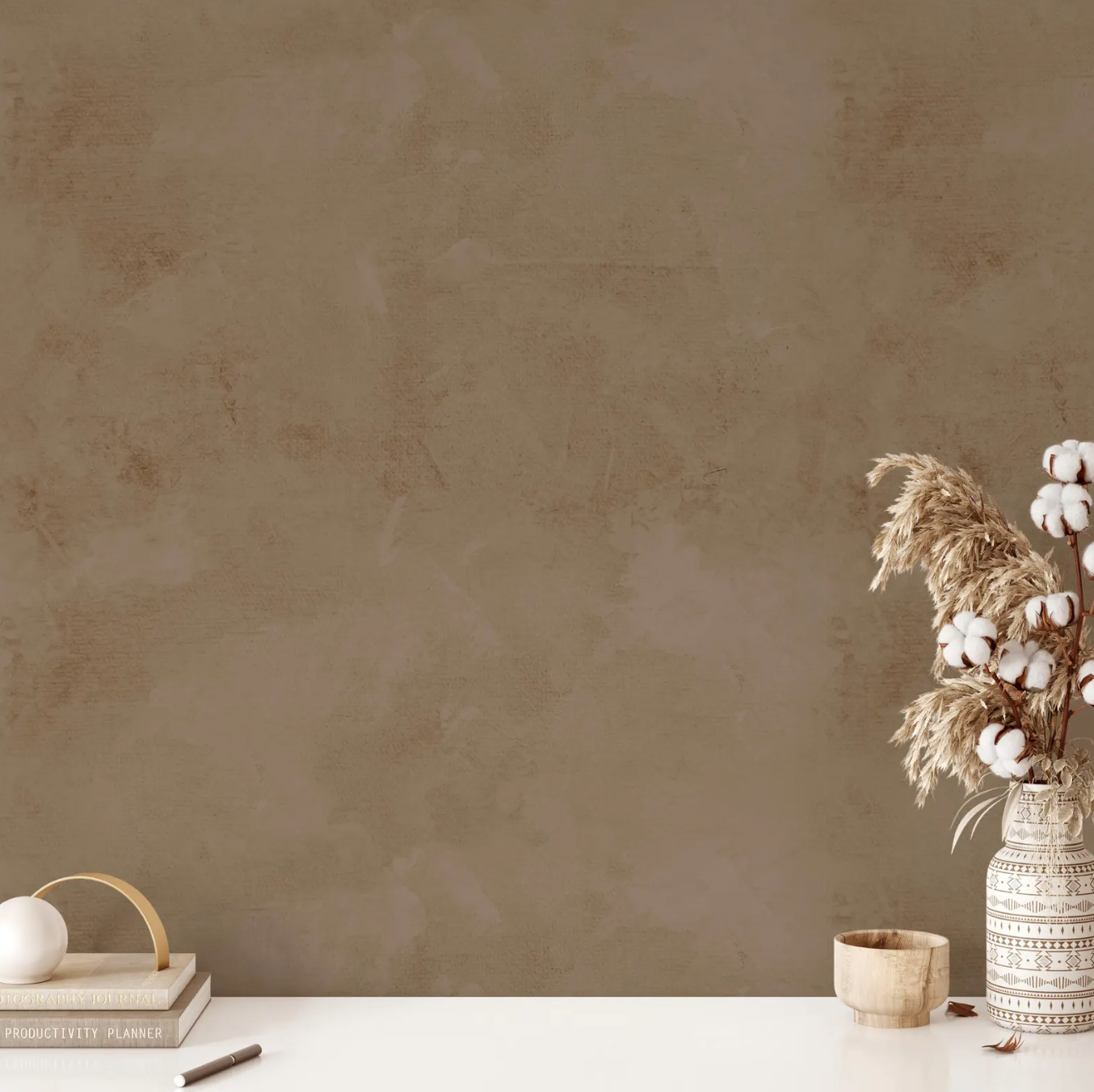 Brown Limewash Wallpaper – Peel and Stick or Traditional Removable Wallpaper – Faux Plaster Texture for Accent Walls – Neutral Rustic Aesthetic – Boho & Mediterranean Home Decor – Multiple Sizes