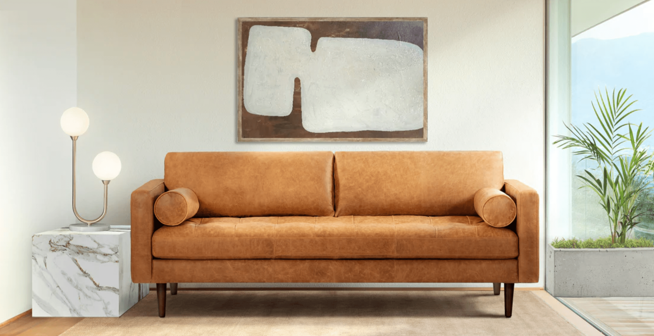 Luxurious 88.5-Inch Full-Grain Leather Sofa in Cognac Tan - Timeless Elegance and Unparalleled Comfort