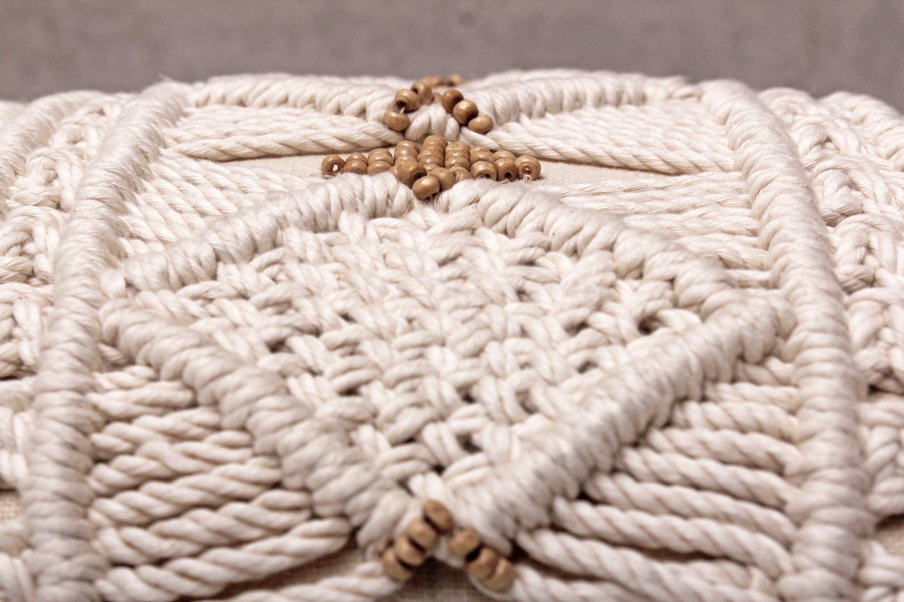 Luxurious Boho Cotton Macrame Pillow Cover with Wooden Beads and Tassels, 12x20 Inch, Off-White