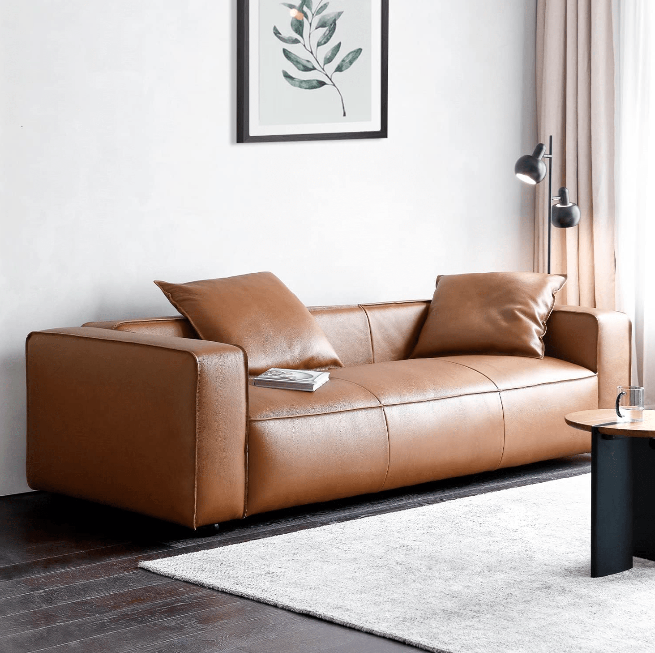 Luxury Elegant Leather Sofa for Living Room, High-Performance and Stable Couch with Extra-Deep Seat, Wide and Thick Armrest, Easy Care & Assembly, Brown