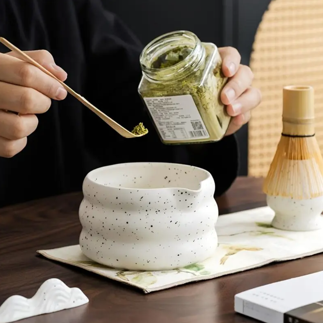 Cookie & Cream Matcha Set – 7-Piece Japanese Tea Ceremony Kit with Speckled Ceramic Bowl, Bamboo Whisk & Scoop – Aesthetic Matcha Set for Beginners & Ritual Lovers