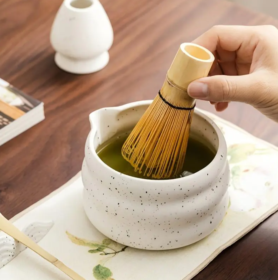 Cookie & Cream Matcha Set – 7-Piece Japanese Tea Ceremony Kit with Speckled Ceramic Bowl, Bamboo Whisk & Scoop – Aesthetic Matcha Set for Beginners & Ritual Lovers